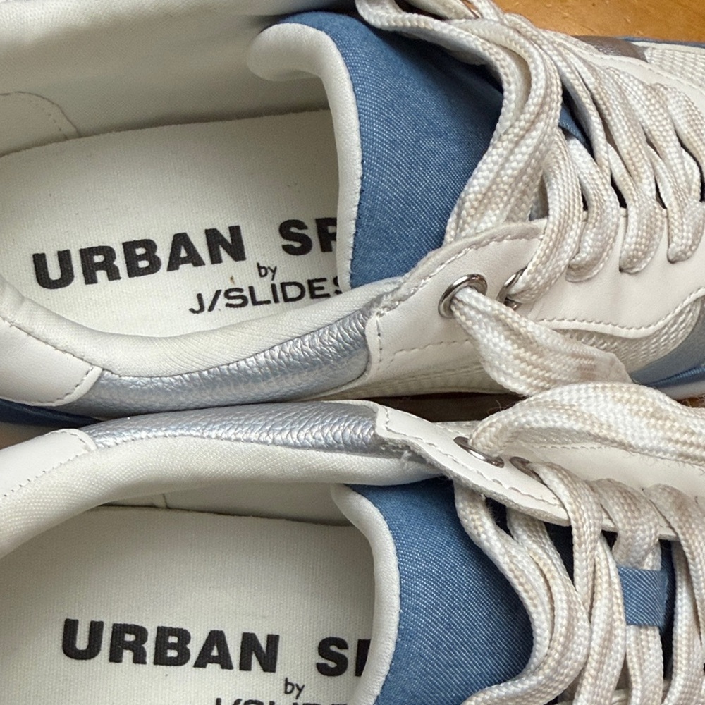 J Slides White and Light Blue Women's Fashion Sneakers 8.5M - Picture 7 of 12